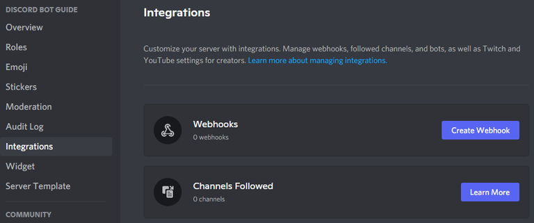 Integration menu in server.